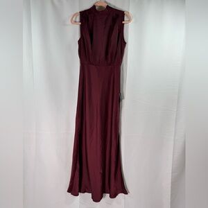 Lulus Elegance Plum Chiffon Sleeveless Mock Neck Maxi Dress M